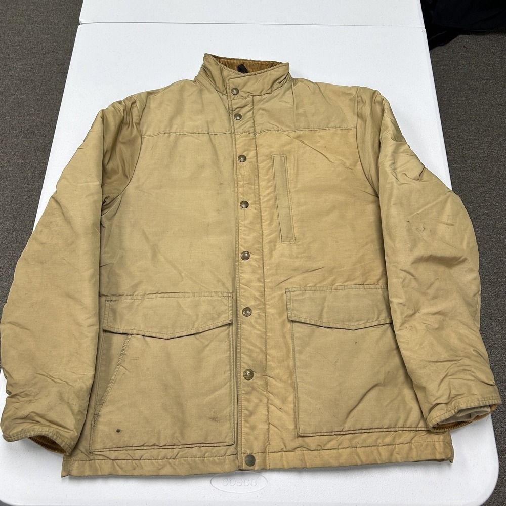 90s L.L. Bean Field Jacket Mens Tan Canvas Quilted Lining Corduroy puffer Coat